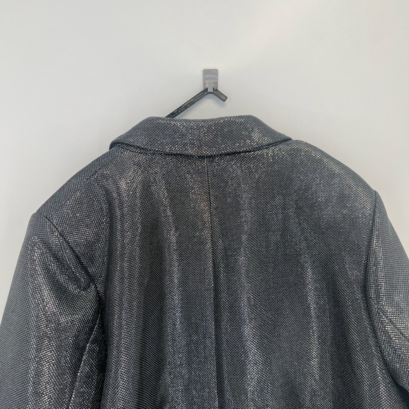 H&M Metallic Retro Shimmery Shiny Single Breasted Woven Blazer In Black Silver - Picture 8 of 10
